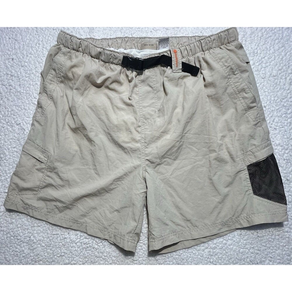 RuffHewn Mens XL Swim Trunks Khaki Tan Nylon Mesh Lining Elastic Waist Shorts XL